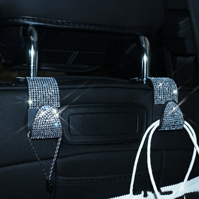 

2 pcs Car Rear Seat Hook Multifunction Car Back Seat Hook Shiny Bling Crystal Handbag Headrest Hanger