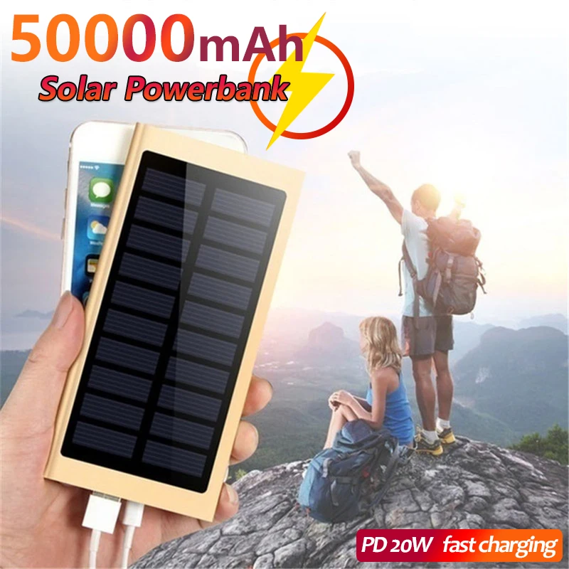

Solar Mobile Power Bank 50000mAh Large Capacity Fast Charger External Battery Suitable for IPhone Xiaomi Mi Samsung