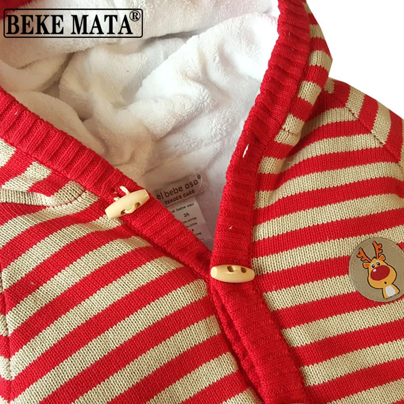 

Winter Parkas For Baby Girls 2021 Knitted Toddler Coat Boys Clothes Chicken Cotton Warm Hooded Striped Kids Girl Children Jacket