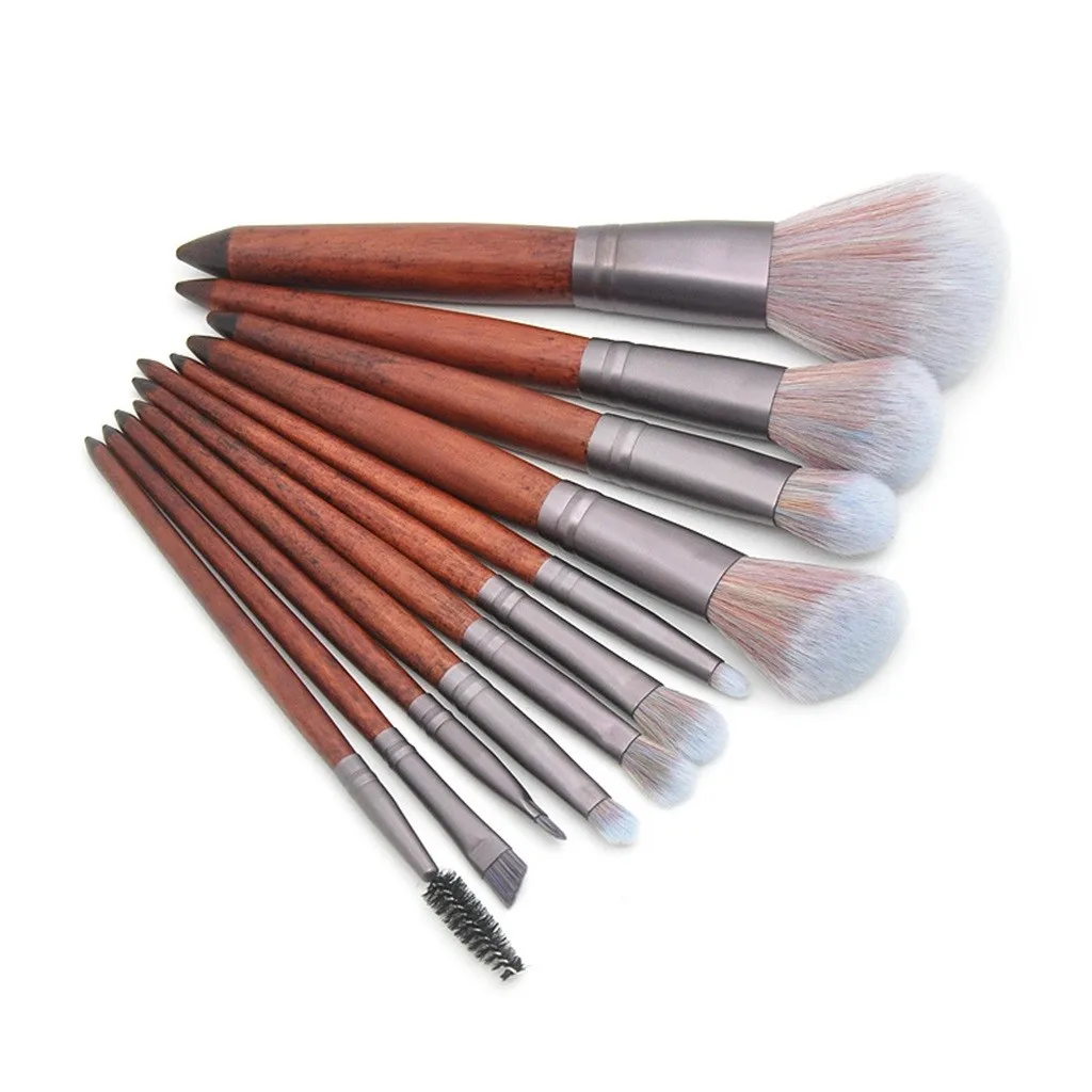 

PHOERA Cosmetics 11Pcs Sandalwood Wooden Handle Makeup Brush Set Eyebrow Blush Eyeshadow Powder Concealer Lip Brush Beauty Tools