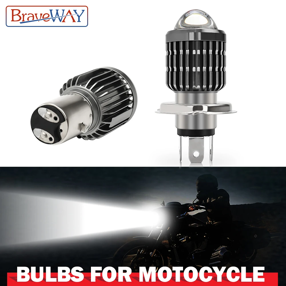 

BraveWay 1PCS H4 LED H6/BA20D Led Motorcycle Headlight Bulbs Lens Moto 6000LM Hi Lo Lamp Scooter Accessories Fog Light 6500K 12V