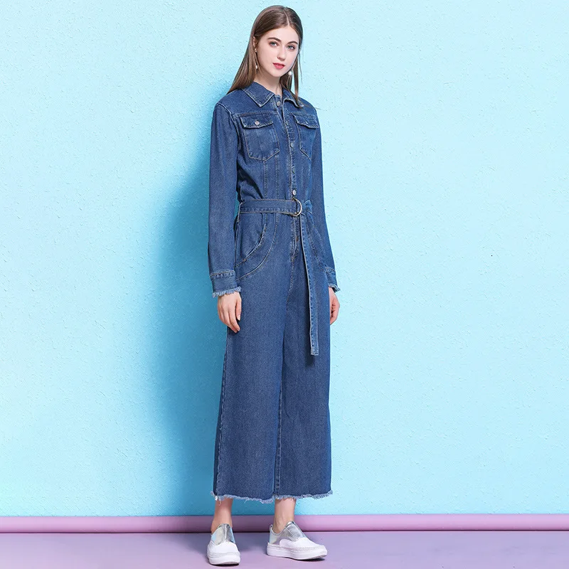 

Женский джинсовый комбинезон в стиле ретро, Свободный Классический джинсовый комбинезон с длинными рукавами, весна-осень NW19C6300