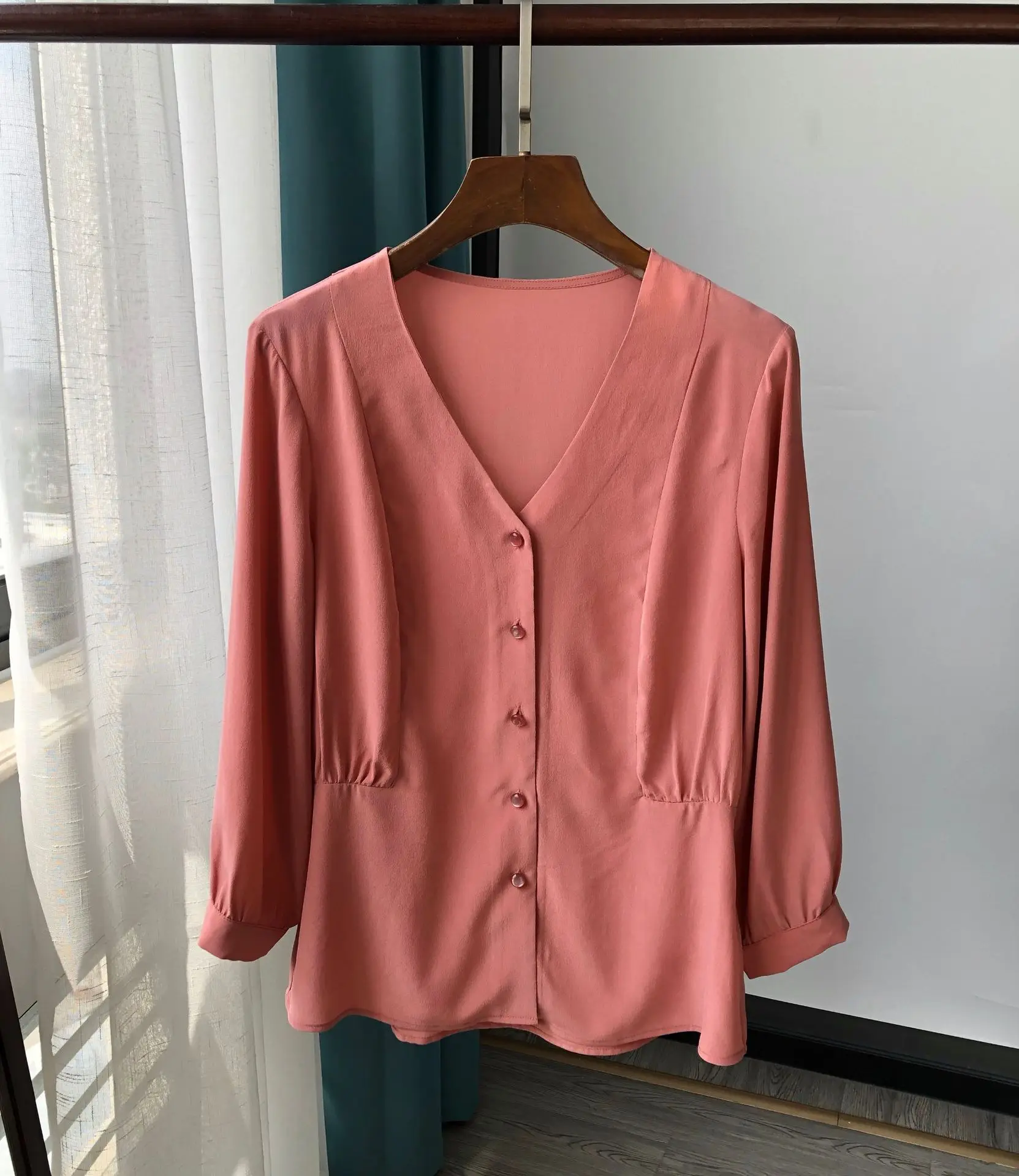 Женская розовая рубашка из 100% шелка красивая/нежная мягкая и восковая шелковая