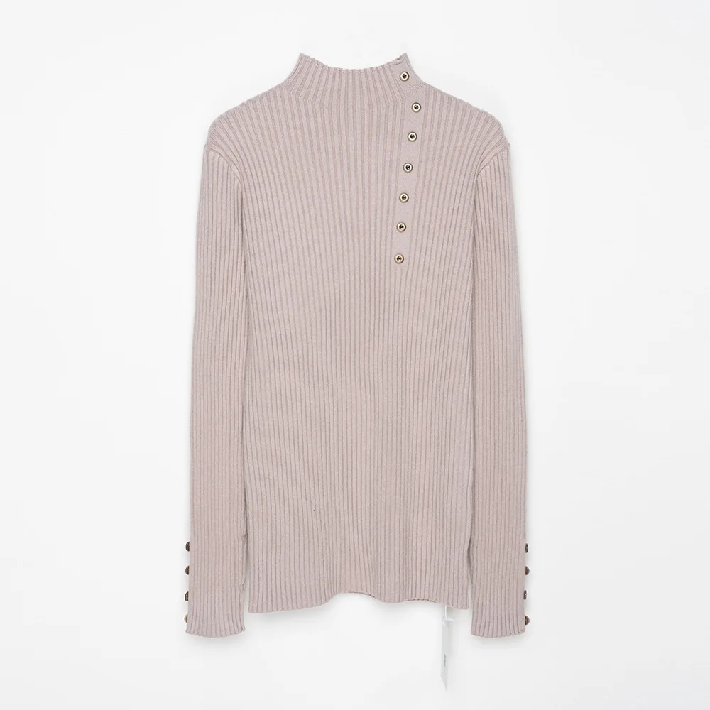 Женский трикотажный джемпер на пуговицах с ложным воротником | Женская одежда