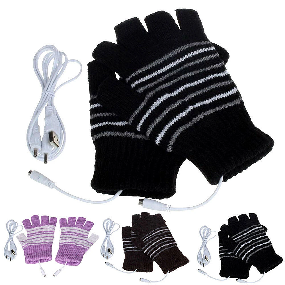 Женские перчатки с подогревом USB стильные зимние теплые женские вязаные из