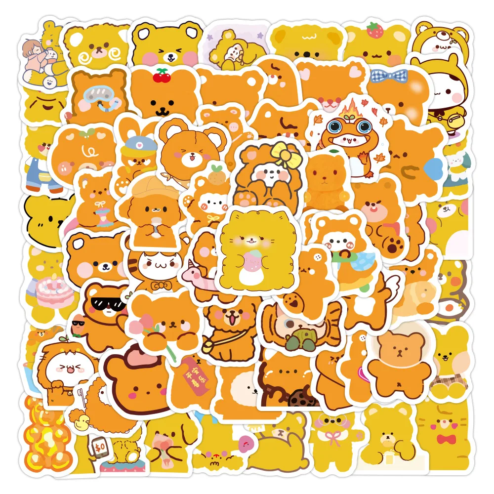 

100PCS Cute Orange Bear Water Cup Stickers Decorative Stationery Luggage Notebook Mobile Phone Guitar Waterproof Stickers Toys