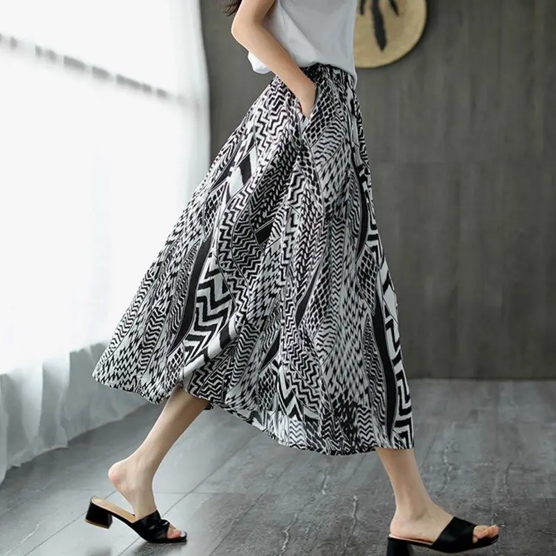 

Elegant Draping Imitation Cuprammonuium Skirt Women's Summer New Art Elastic-Waist A- line Skirt Elegant Large Swing Skirt