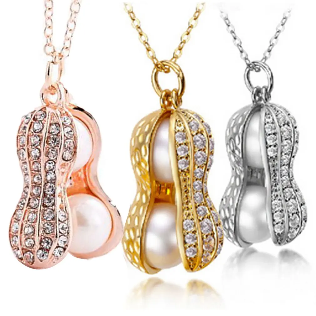 Peanut Crystal Pendant Imitation Natural Pearl Clavicle Chain Beautiful Rose Gold Silver Color | Украшения и аксессуары