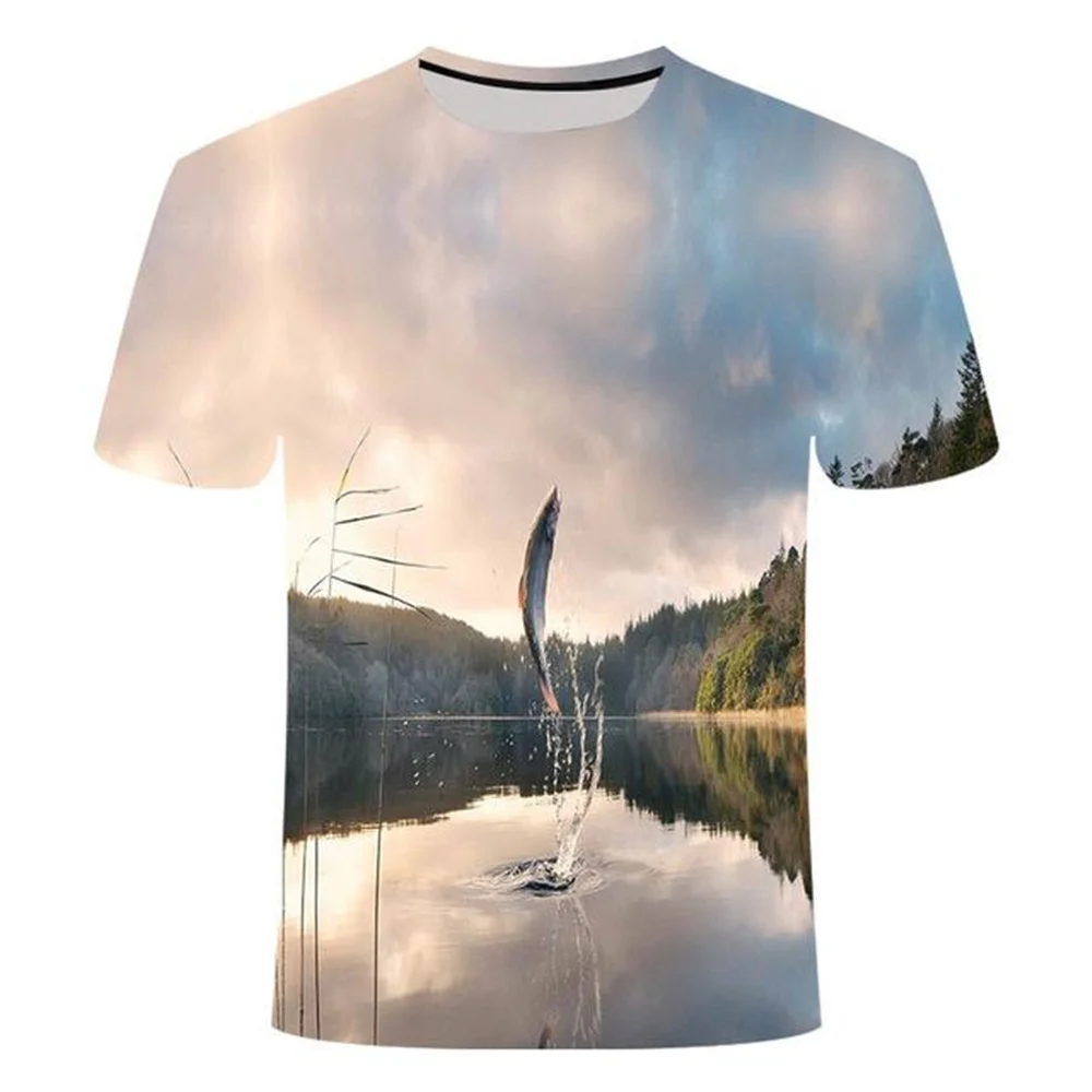 

2021 3D fishing rod t shirt Leisure t-shirt 3D funny fish Men and Women Printed tshirt Hip hop T-shirt Harajuku Asian size S-6XL