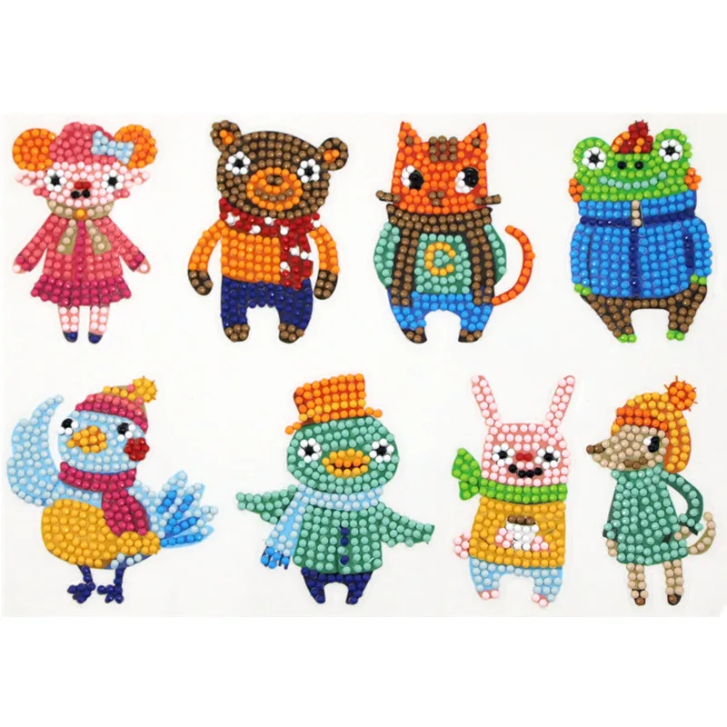 

8Pcs Animal Diamond Painting Stickers Diamond Embroidery Cross Stitch Picutre Of Rhinestones Cup Phone Book Decoration Kids Gift