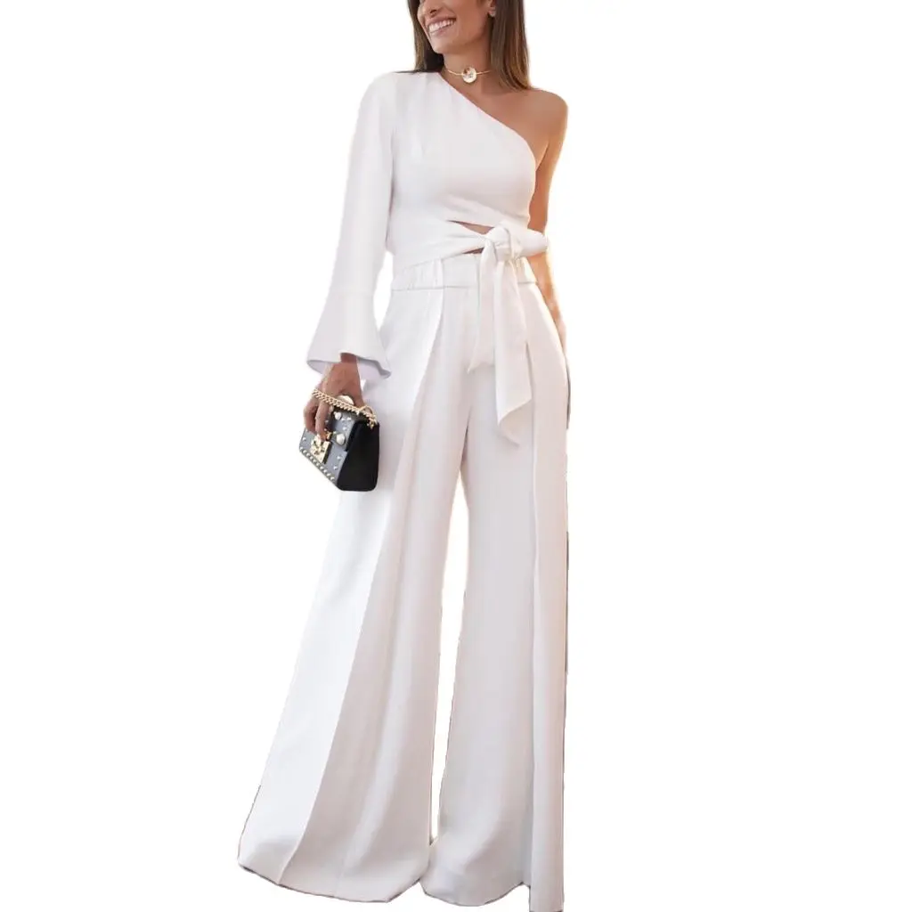 

Office Jumpsuits Overalls For Women Casual Jumpsuits 2021 Vonda One Shoulder Playsuits Ladies Rompers Female Pants Trousers