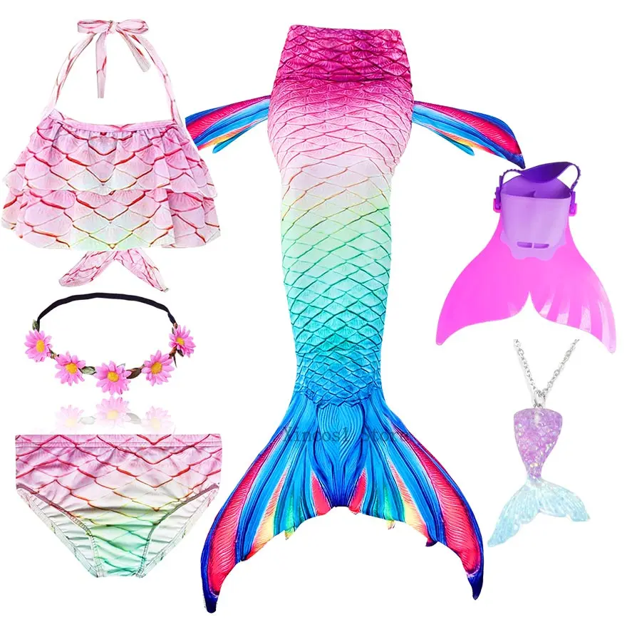 Fancy NEW the Little Mermaid Tail with Garland or With Monofin Swimsuit for Kids Girls swimmable Bathing Suit Mermaid Costume