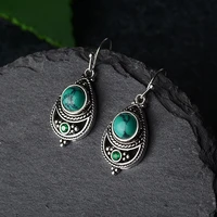 retro 925 silver color turquoise earring for women bohemian green gemstone orecchini turquoise jewelry bizuteria garnet earrings