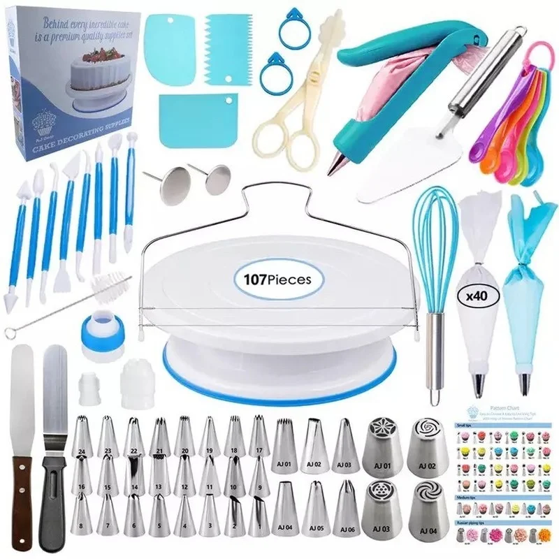 

With Numbered 107pcs Cake Turntable Set Russian Decorating Mouth, Cream Scraper Spatula Kit