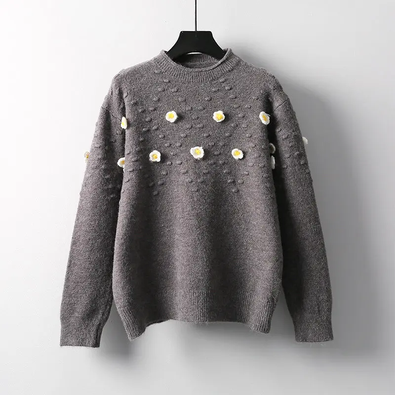 

Mori Girl Loose Knitted Sweater Women Jumpers Long Sleeve Woman Pullovers Sweaters Casual 2020 Autumn Flower Embroidery Sweater