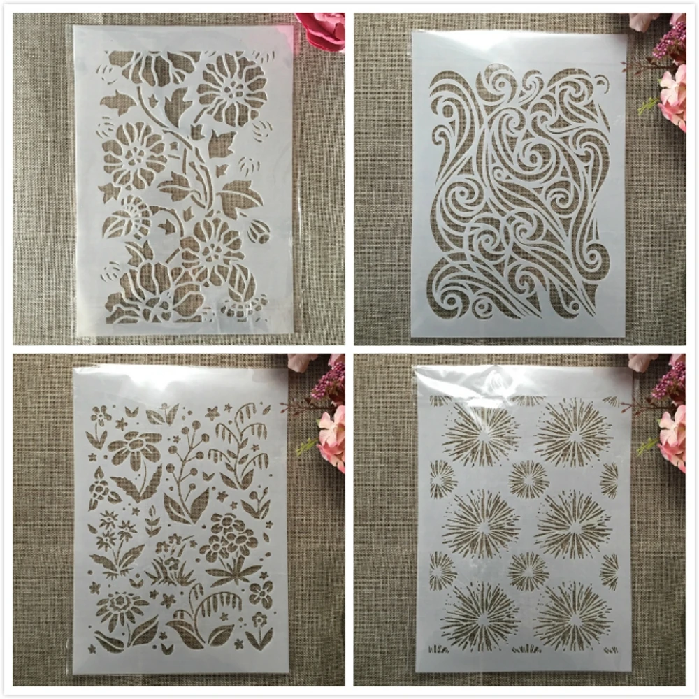 

4Pcs A4 29cm Leaves Sunflower Texture DIY Layering Stencils Wall Painting Scrapbook Coloring Embossing Album Decorative Template
