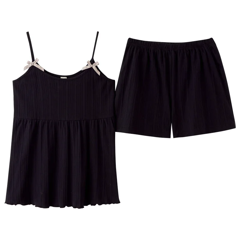 2021 Sling Shorts Set Summer Pajamas Women's Cotton Nightwear Simple Suit Fat MM Large Size Sexy Sleepwear Home Clothes Lingerie