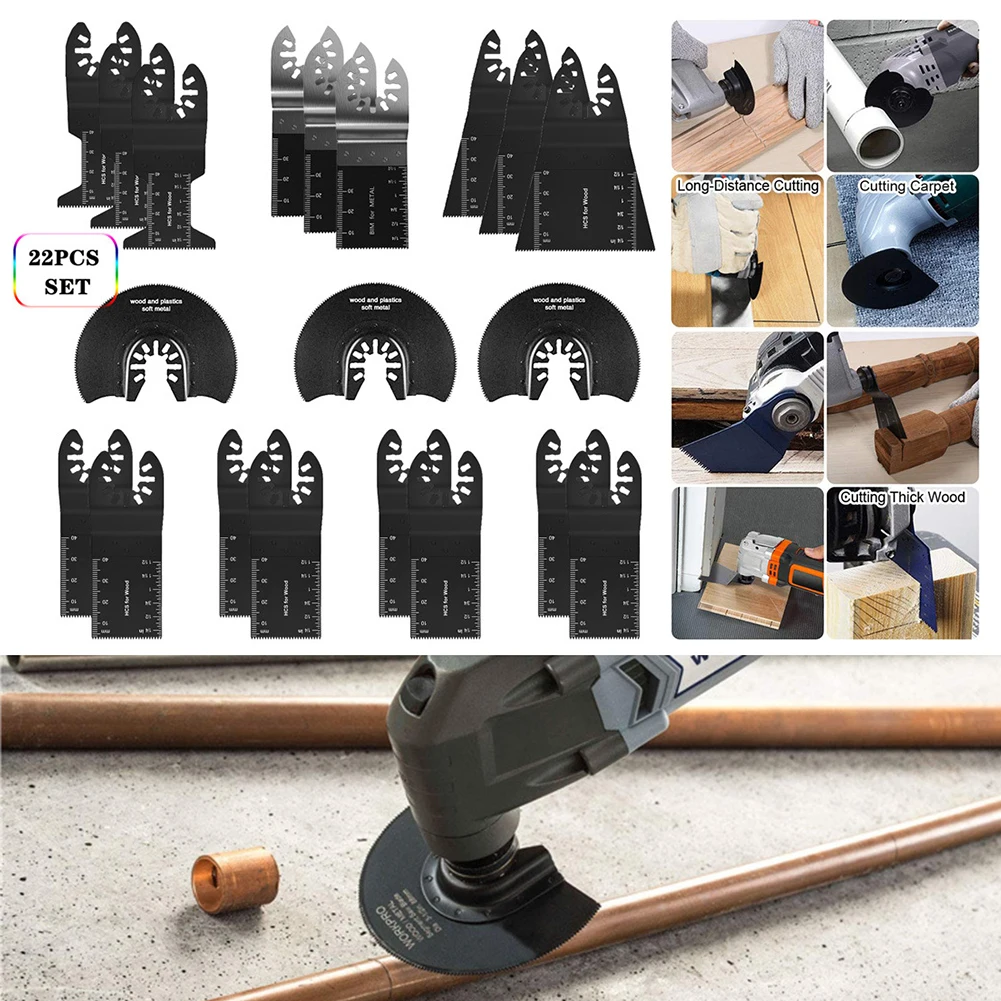 

22pcs Portable Reusable Wood Plastic Quick Release Durable Oscillating Multitool Universal Bi-Metal Renovator Saw Blades Kit