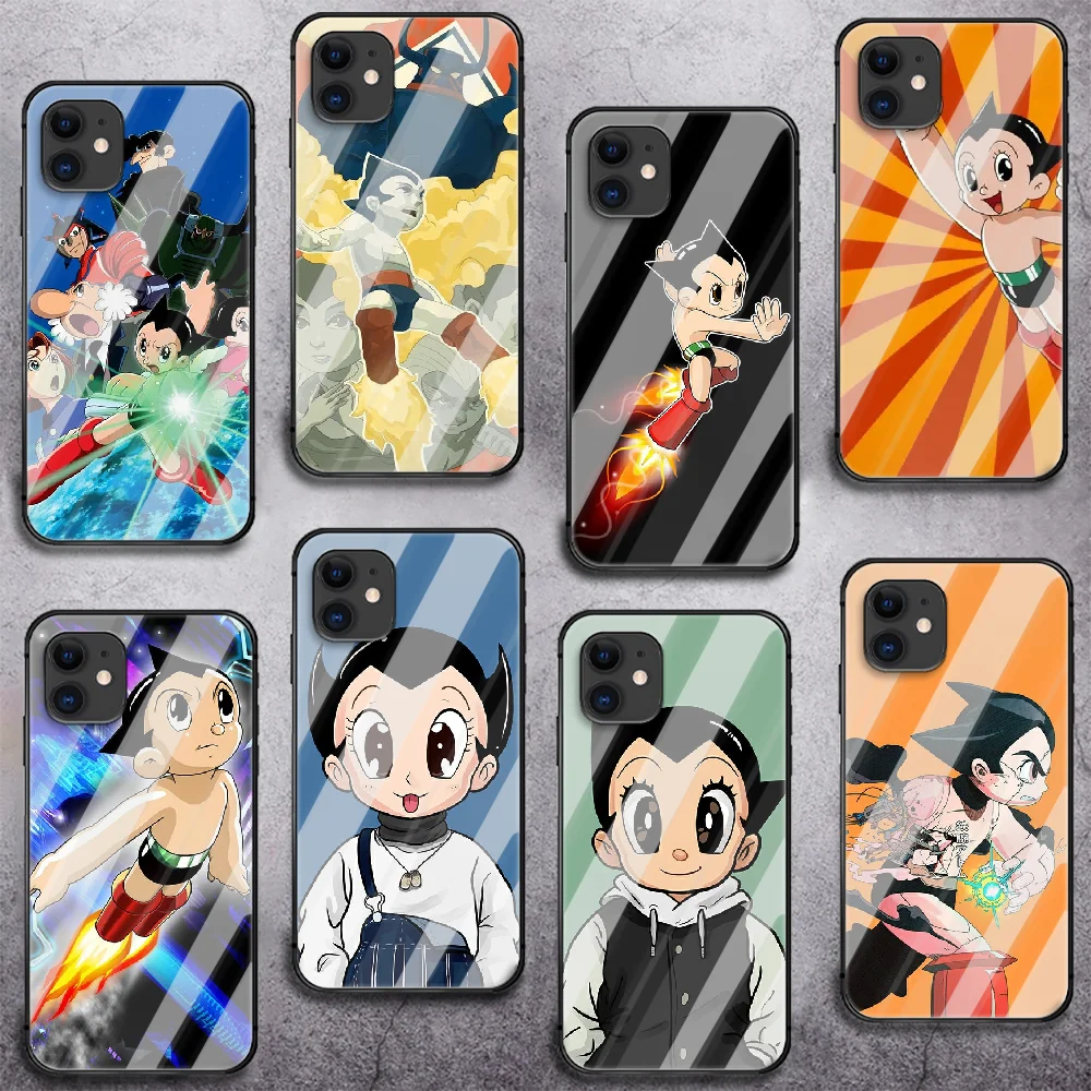 Astroboy cartoon Tempered Glass Phone Case For IPhone 5 6 7 8 11 12 13 S SE X Xs Xr Plus Pro Max IPhone13 Mini Cover Cell Back
