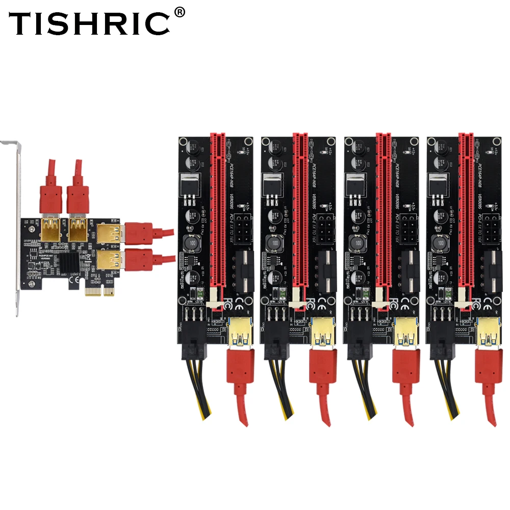 Переходник TISHRIC Golden PCIE PCI-E Райзер с 1 на 4 USB 3 0 карт хаб PCI Express X16 X1 адаптер для