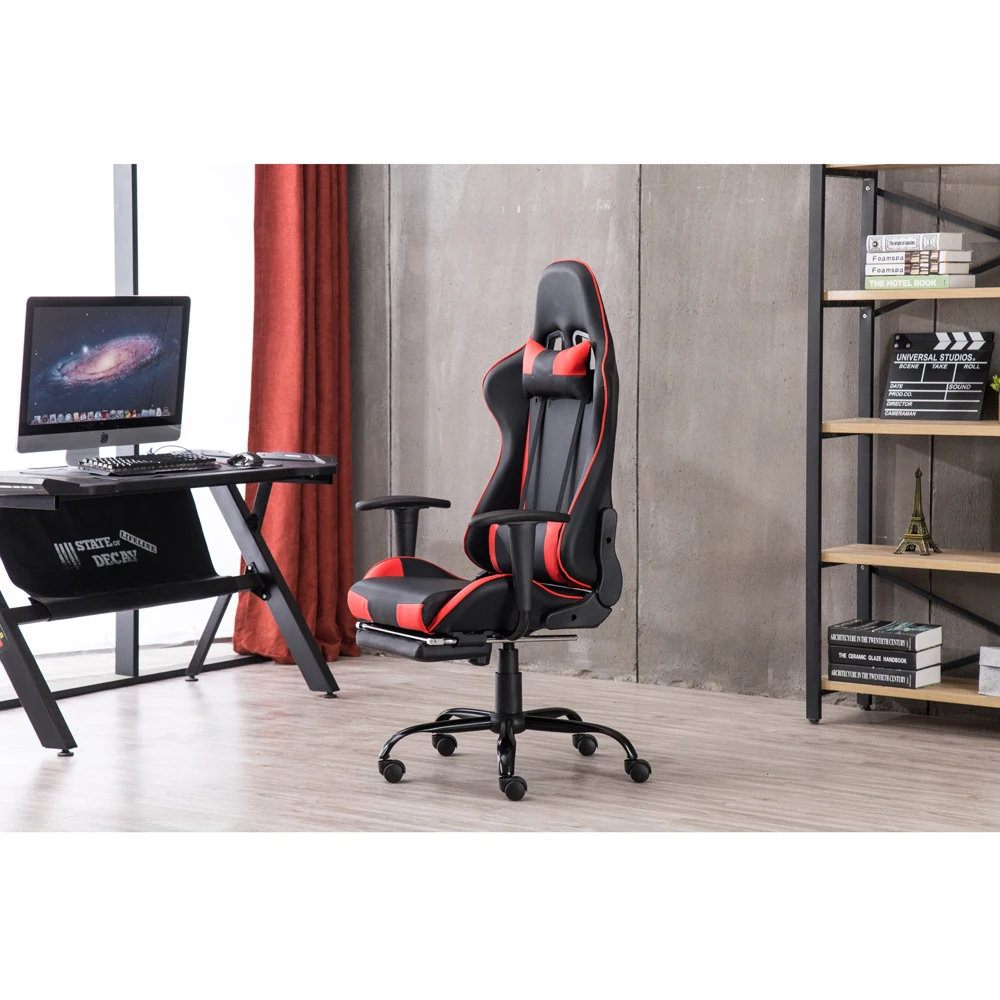 High Back Swivel Chair Racing Gaming Chair Office Chair Study Chair with Footrest Tier Black & Red