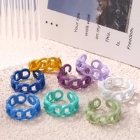2021 summer fashion colorful geometric chain acrylic alloy ring candy color irregular opening rings for women party jewelry