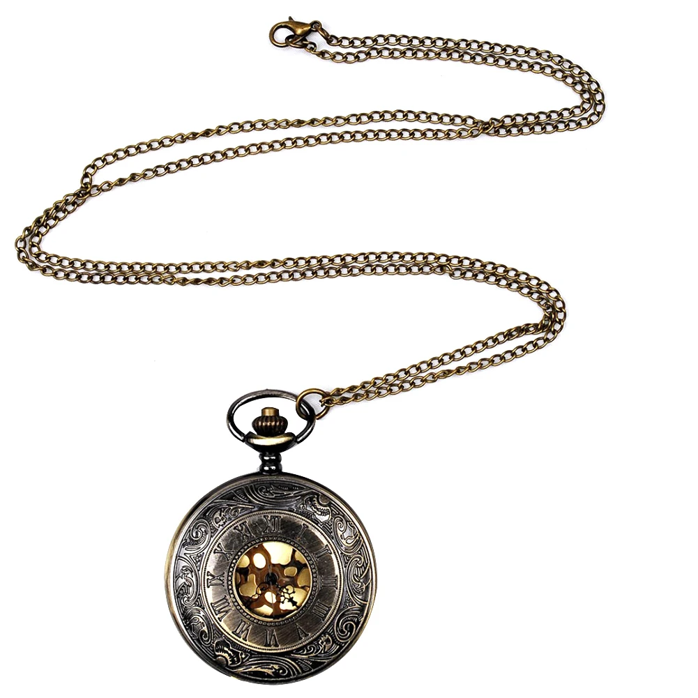 

Unisex Pocket Watches Hollow Round Dial Double Display Quartz Watches for Women Men Chain Fob Pocket Watch Necklace Watches