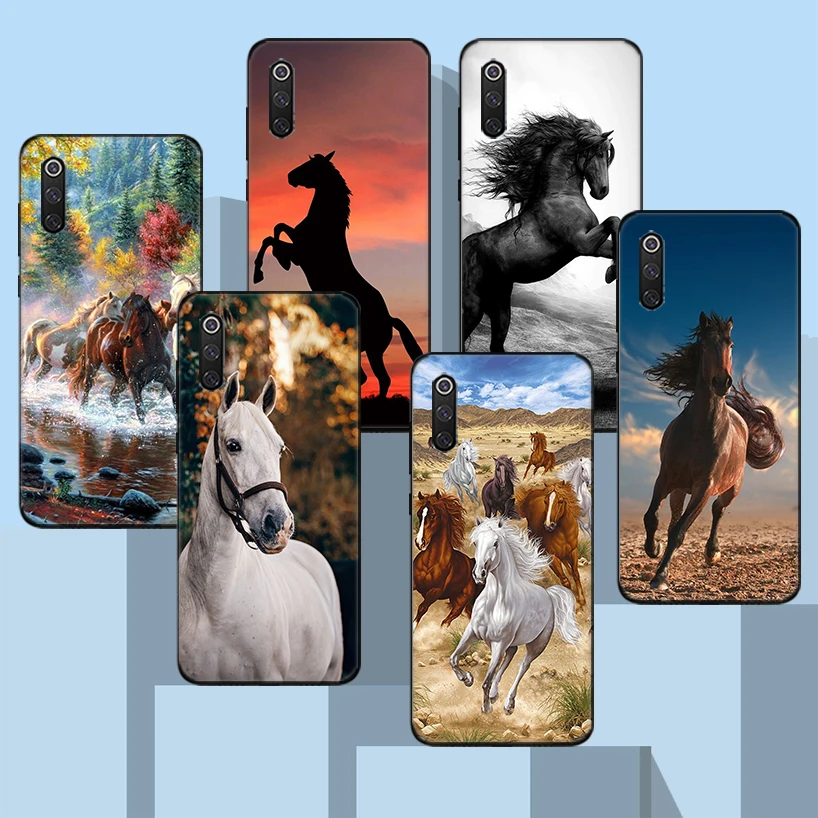 

Horse Great Beauty Galloping Black Phone Case For Xiaomi Redmi Note 10 Pro 10S 9S 8T 7 8 9 9A 9C 9T 8A 7A 6A 5 6 Cover Capa