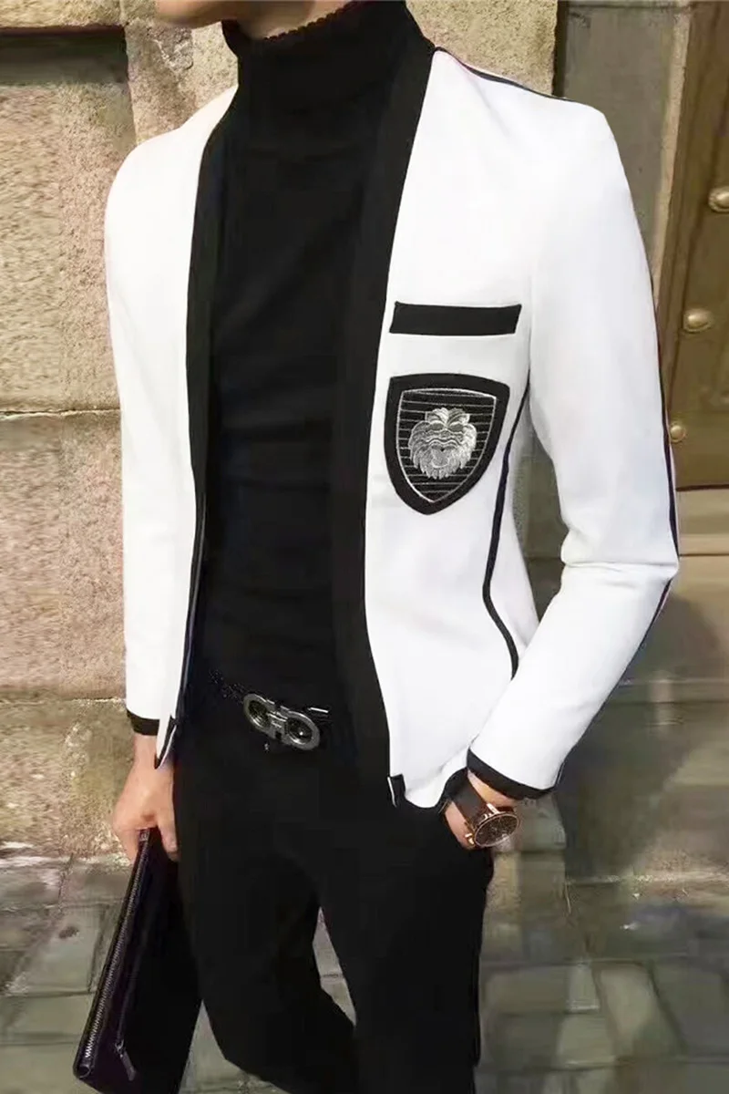 

S-3XL!White suit male student teen badge suit hair stylist handsome trend.