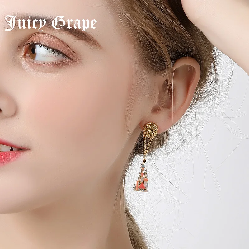 

Autumn Winter Round Face Earrings Female Cute Sweet Enamel Castle Creative Design Ear-dropping Personality Earrings