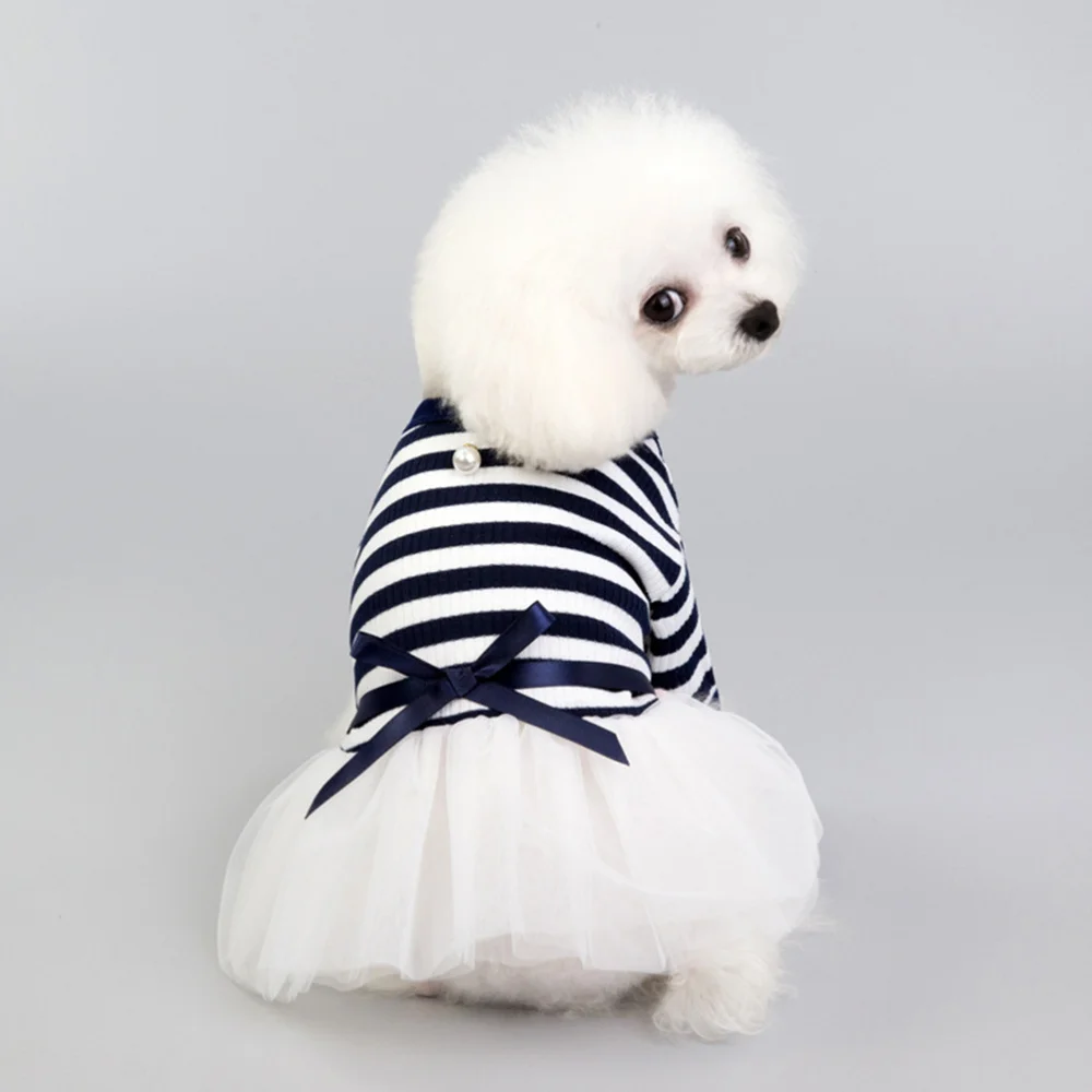 

Fashion Stripe Gauzy Skirt Cotton Pet Clothes Dress Pet Supplies Coffee Size XS