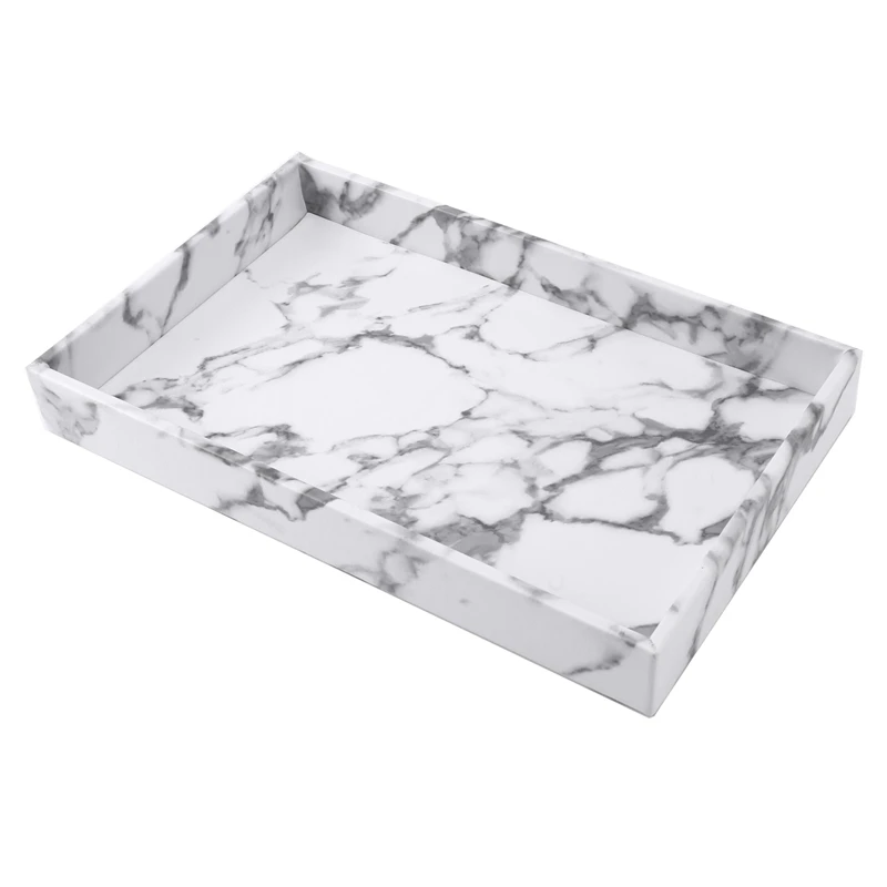 

Marble PU Leather Tea Cup Set Tray Kitchen Storage Box Fruit Food Cup Holder Tray Home Decoration Tray