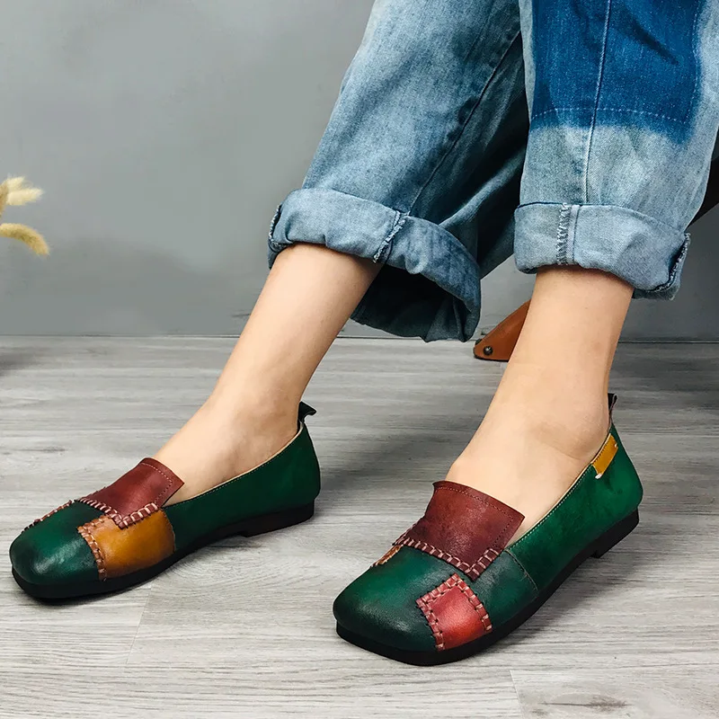 Careaymade-Flat Shoes Retro National Style Beggar Patch Stitching Shallow Mouth Women's Shoes Breathable Slip-on Casual Shoes