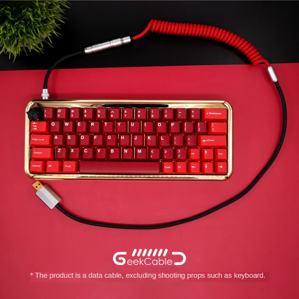 GeekCable Handmade Customized Mechanical Keyboard Data Cable for GMK Theme SP Keycap Line Red and Black Colorway Type-C Mini-USB