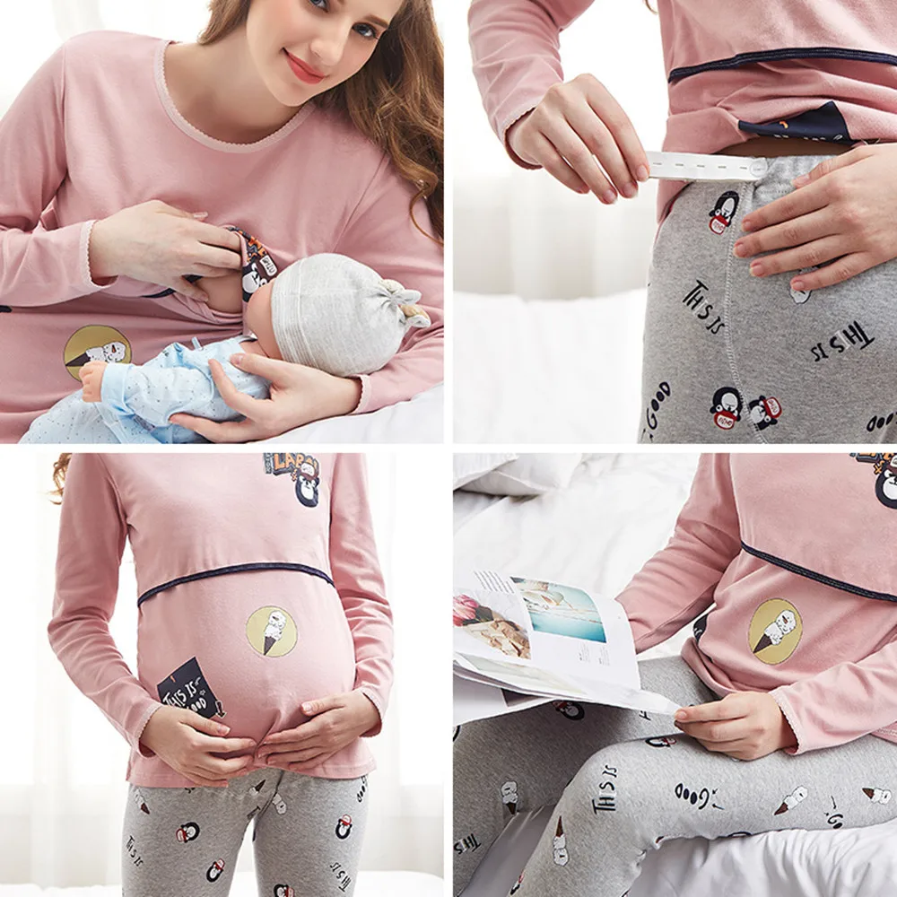 Женская пижама для беременных, ночная рубашка для кормящих матерей, одежда для сна, топ для грудного вскармливания, рубашка с длинным рукаво... от AliExpress WW