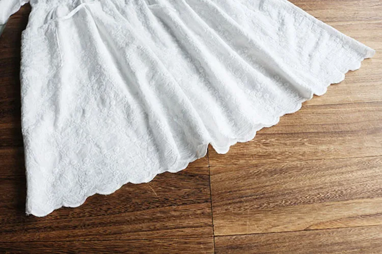 

New Autumn Cotton Dresses Women 2020 Embroidery Elastic Waist Literary O-Neck Midi Dress Women Girly Top White Dress