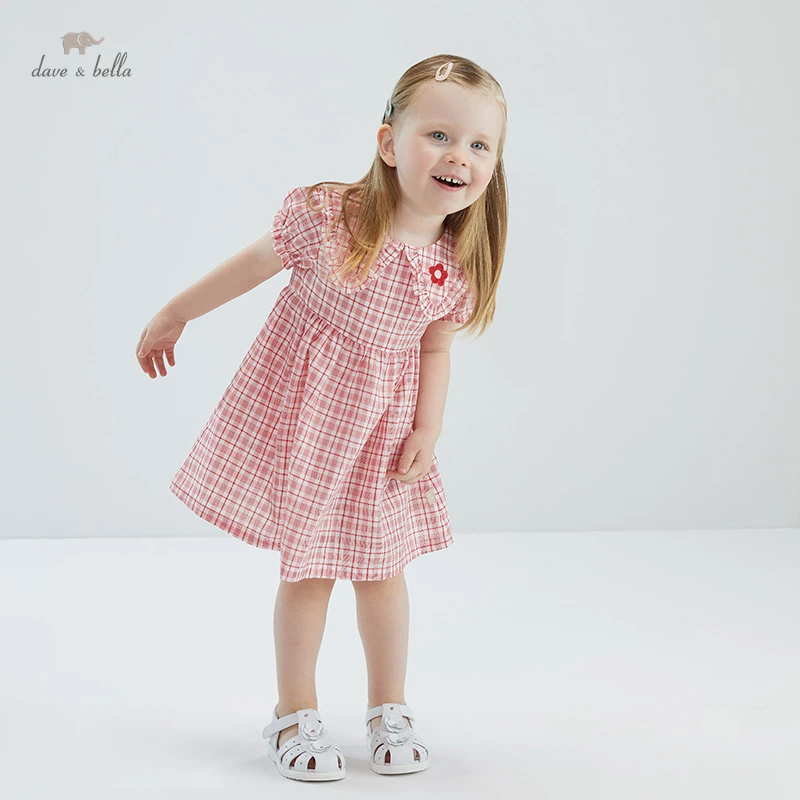 

DBM17516 dave bella summer baby girl's cute floral plaid print dress children fashion party dress kids infant lolita clothes