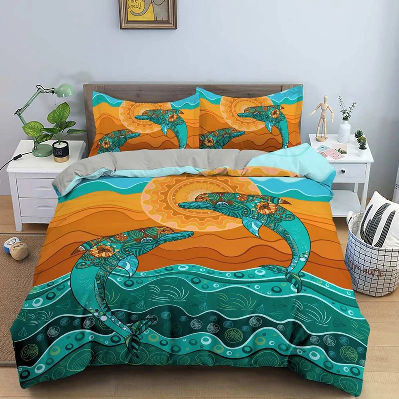 

Комплект постельного белья с принтом дельфинов, размеры США, Великобритании, Австралии, ЕС, пододеяльник и наволочка, односпальное покрывало для двуспальной кровати