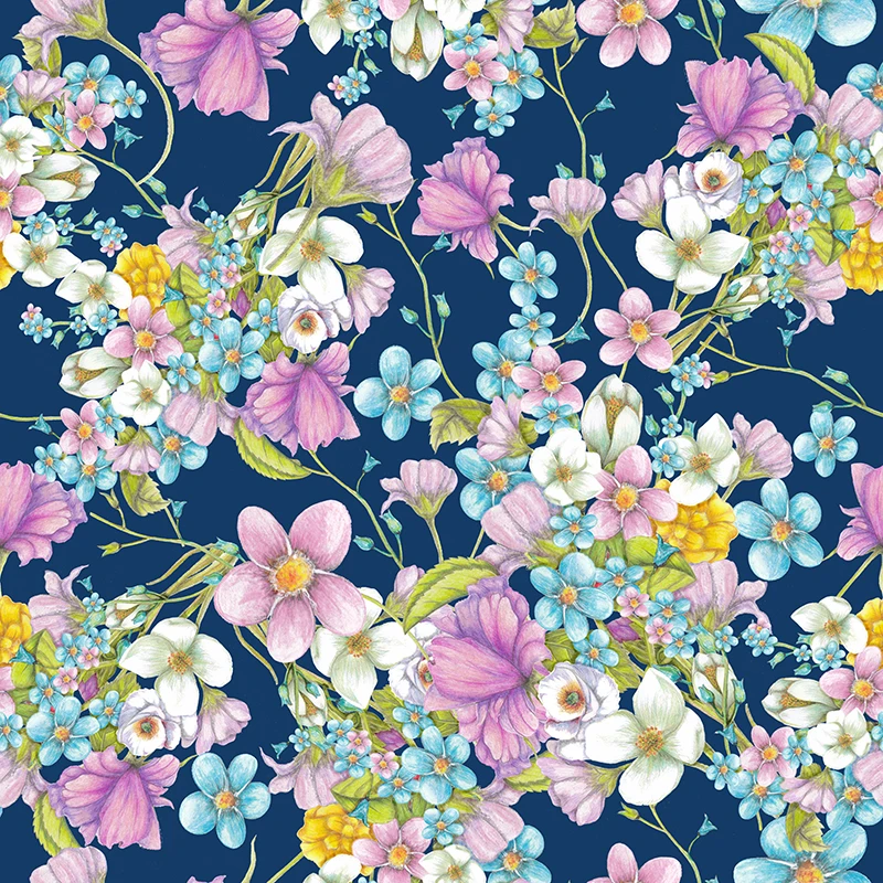 

Polyester Satin Colourful flower Fabric for Dress custom Floral pattern Purple cloth thin Patchwork