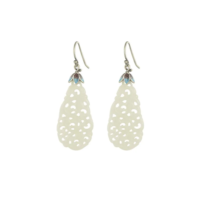 

S925 Silver Earrings Ancient Silver Bluing Hollow out Women's Earrings