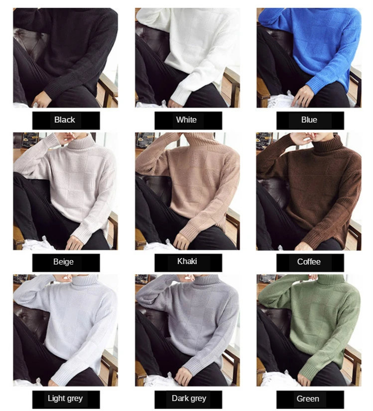 

2021 Autumn New Solid Colors Jumper Men Turtleneck Sweater Attire Winter High Elasticity Slim Pullover Men Knitwear Men Clothing