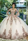 16 милых розовых пышных платьев принцессы 2022 Тюль с длинным рукавом Формальное Пышное Бальное Платье для девочек Vestidos De 15 Anos Dulces