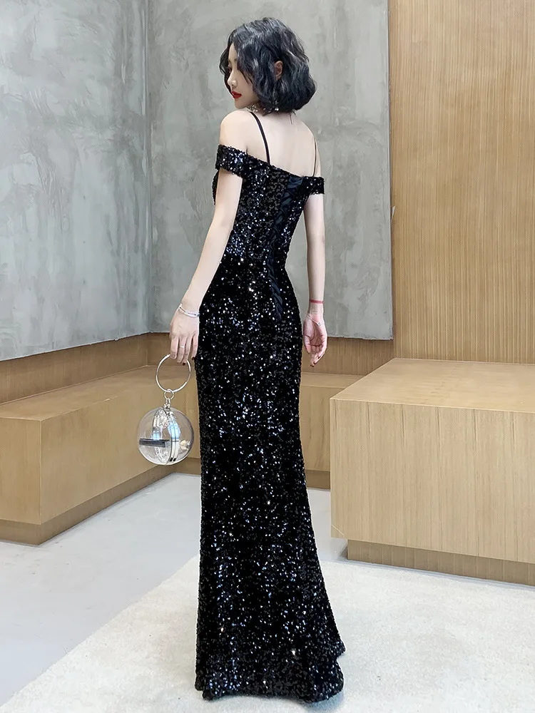 Black Mermaid Evening Dresses Sexy Off Shoulder Sequins Long Prom Party Gowns Cheap Hot Sale Lady Formal Occasion Wear | Свадьбы и