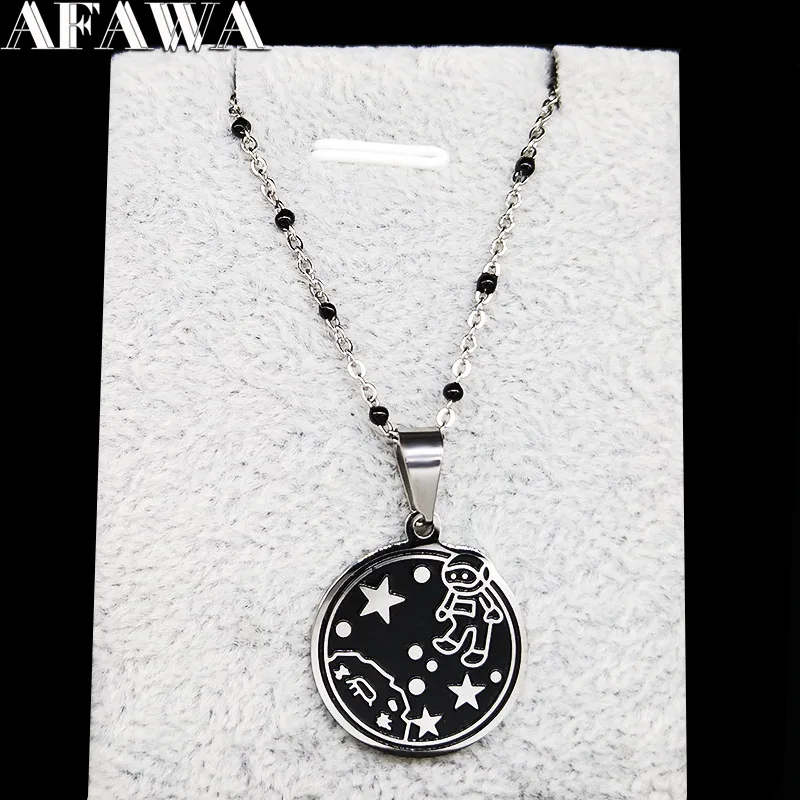 Маленькое ожерелье из нержавеющей стали с черной эмалью Cosmic Space рождественский