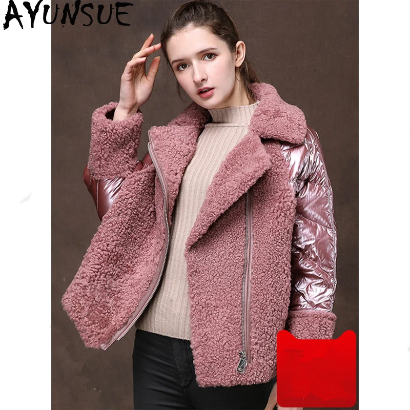 AYUNSUE/Женская куртка пуховик из овечьей шерсти пальто с мехом коллекция 2019 года