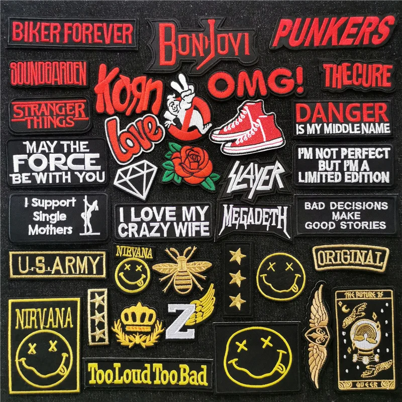 

Rock Punk Military Badges Embroidery Patches for Clothing Applique Ironing Stickers Ghost Sewing Supplies Decorative Stripes