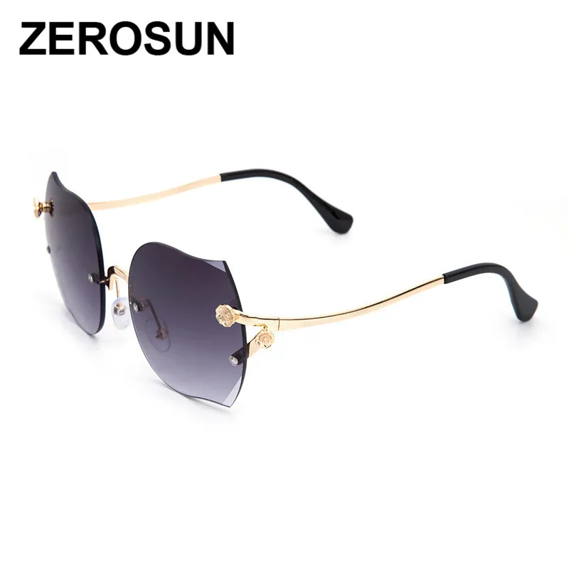 Zerosun без оправы солнцезащитные очки для женщин модные градиентные с двойными