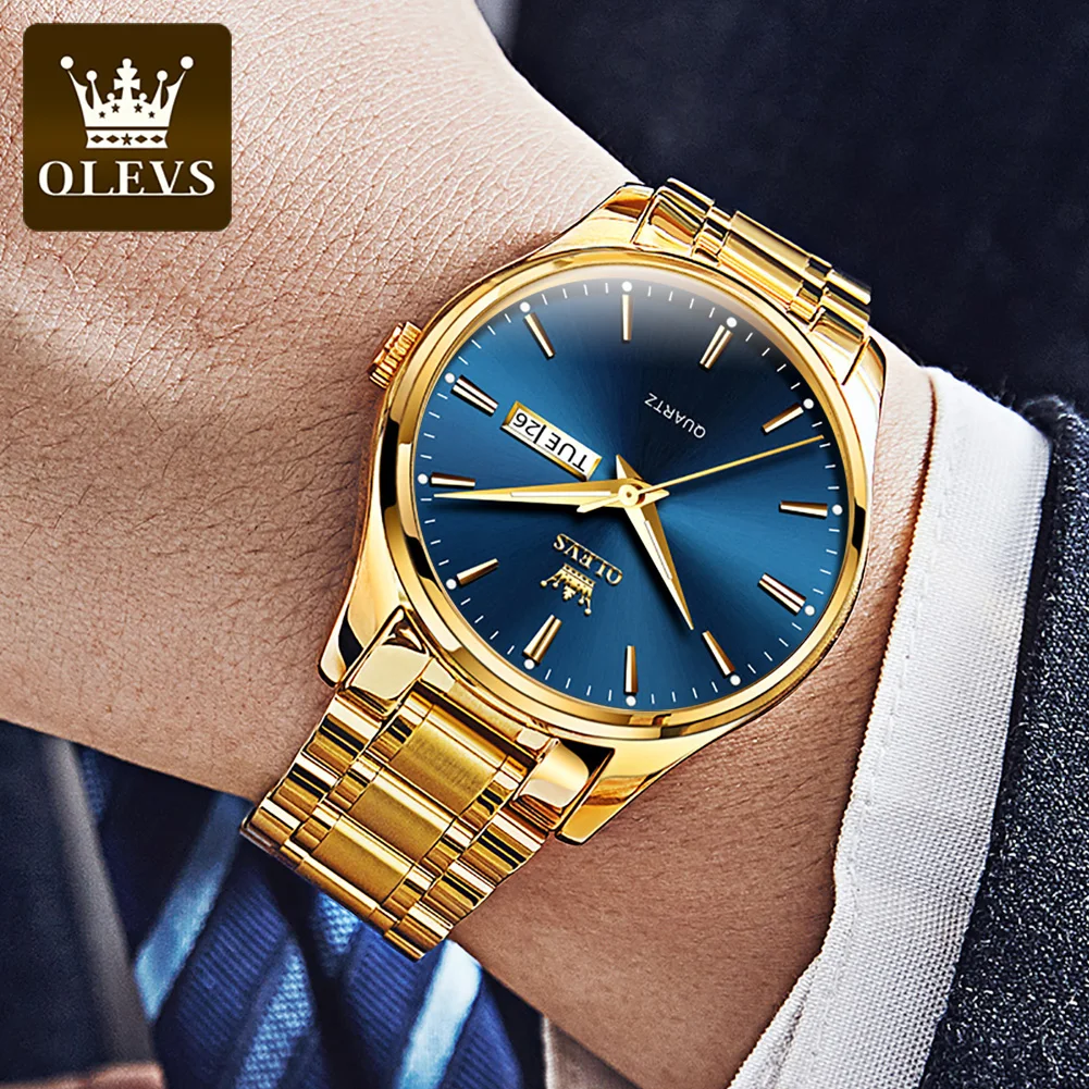 OLEVS Famous Brand Gold Luxury Men Watches Luminous Men's Fashion Watch Military Waterproof Quartz Wristwatch Relogio Masculino