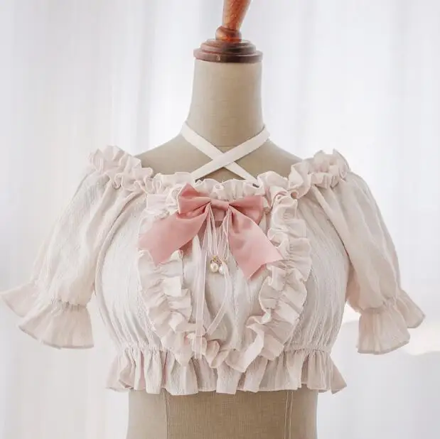 

Lolita Shirt Summer Tops Underwear Blouse Pink Lace Young Girls Cut Jsk