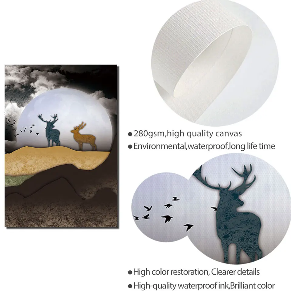 Абстрактный постер с изображением гор оленей холста картина темные облака